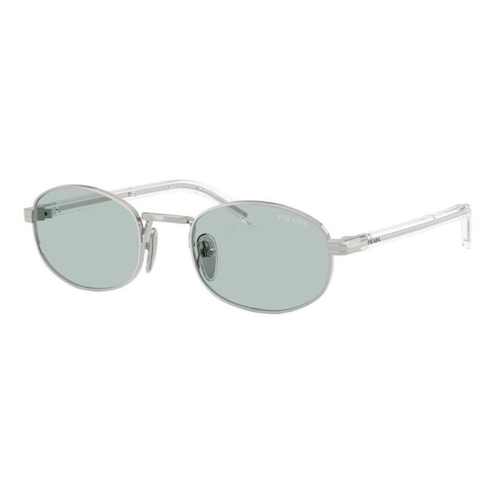 Prada Clear Frame Oval Sunglasses with Light Green Lenses